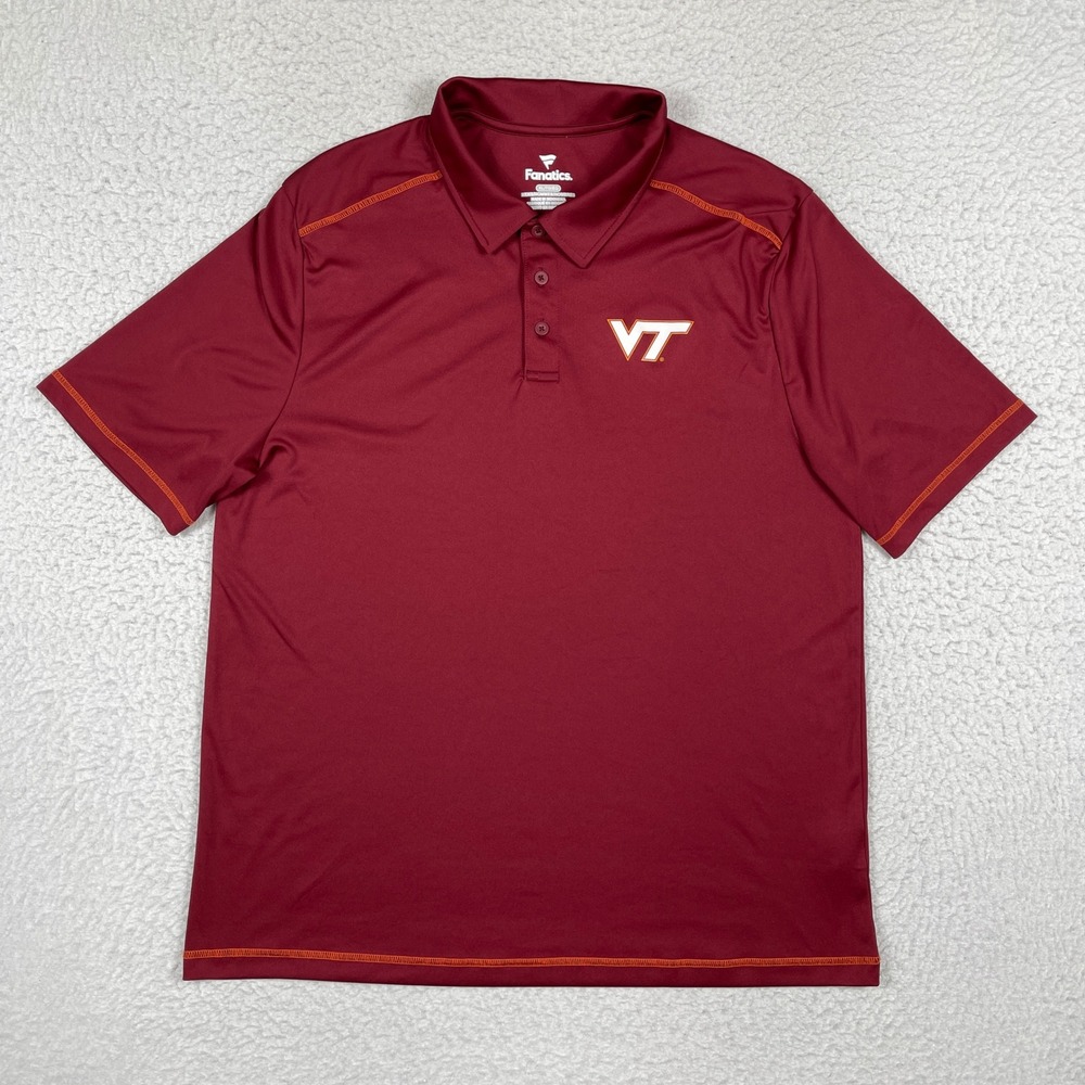 Virginia Tech Polo Shirt Mens XL Maroon Hokies Performance Fanatics Sportswear‎